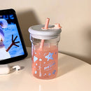 Axyaa 560ml Star Glass Water Bottle with Lid and Straw