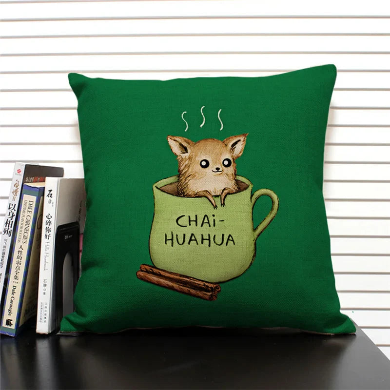 Axyaa Cartoon Animal Print 45x45cm Linen Cushion Cover - Sofa, Car, Chair Pillow Case