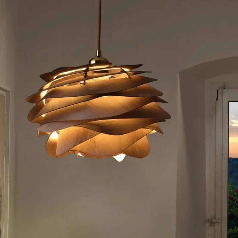 Axyaa Nordic Wood Rose Design LED Pendant Lights