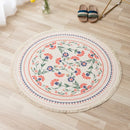 Axyaa Nordic Style Cotton Linen Round Carpets Boho Retro Handmade Floor Mats