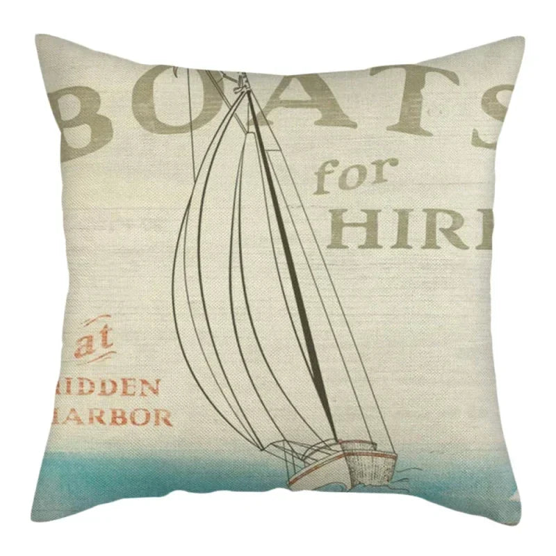 Marine Ship Print Linen Pillow Cover for Home Sofa Decor Axyaa