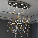 Axyaa Stone Chandelier: Modern Luxury LED Crystal Pendant Lights for Living Room