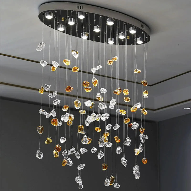 Axyaa Stone Chandelier: Modern Luxury LED Crystal Pendant Lights for Living Room