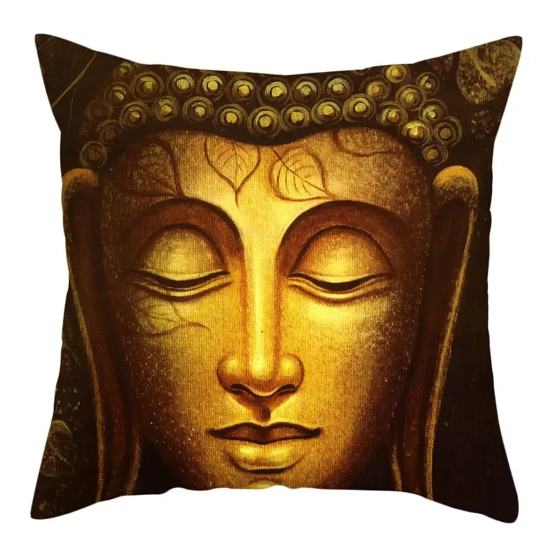 Axyaa Buddha Statue Polyester Cushion Cover for Home Sofa Decor