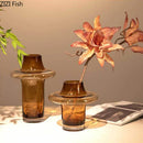 Axyaa Amber Glass Tower Vase: Creative Hydroponics Plant Pot & Home Decor