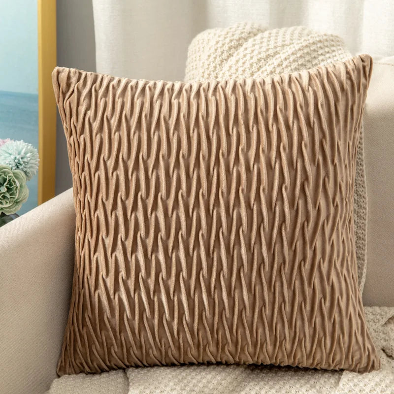 Axyaa 3D Geometric Velvet Pleated Cushion Cover for Home Decor