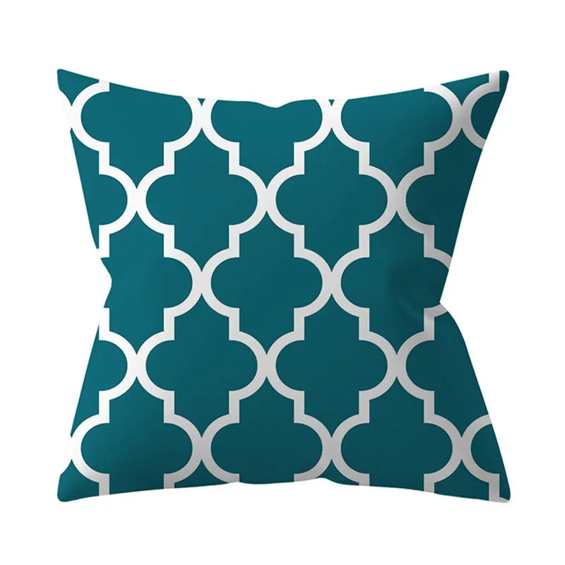 Teal Blue Green Floral Stripe Geometric Pillowcase by Axyaa for Home Decor