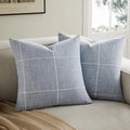 Axyaa Striped Embroidered Cushion Cover Brown Grey Cotton Linen 45x45cm 60x60cm