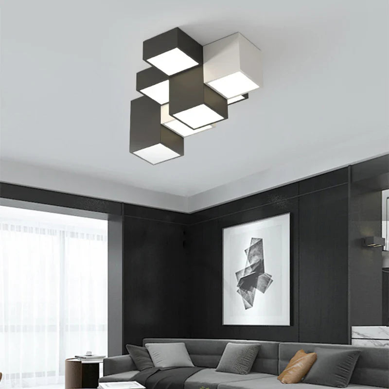 Axyaa Geometric Chandelier - Luxe Modern Black & White Bedroom Lamp