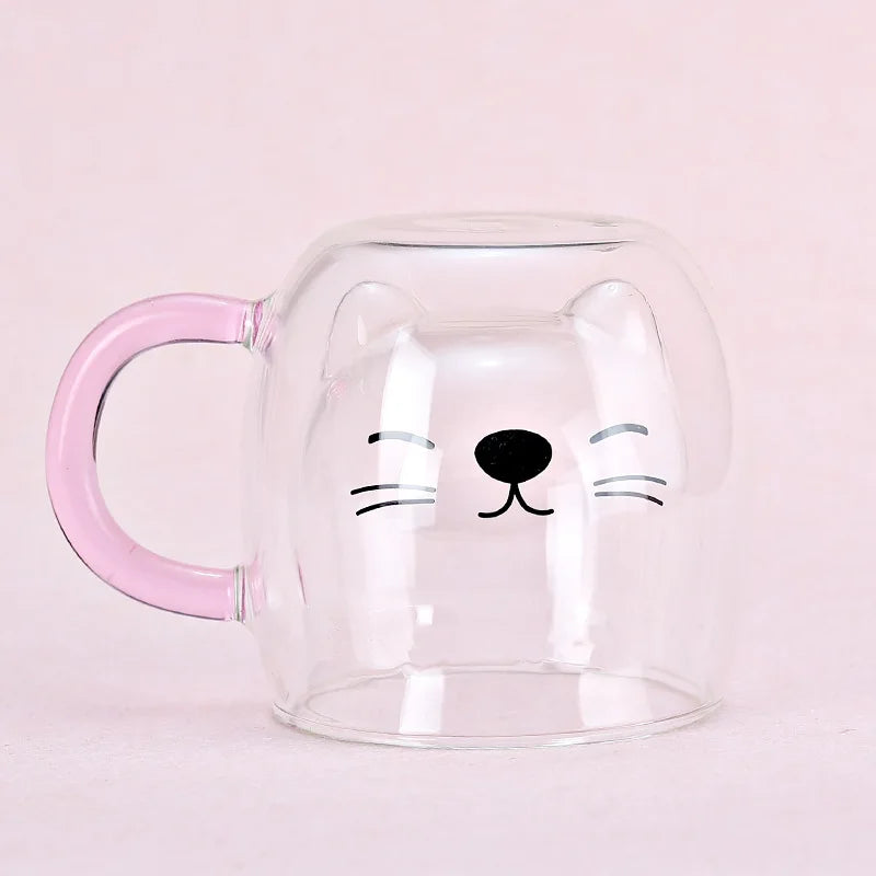 Axya Cartoon Cat Double Wall Glass Coffee Mug - Cute Claw Cup Gift