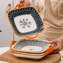 Axyaa Ceramic Square Salad Plate with Handles, Kitchen Utensil, Italian Pasta Plate