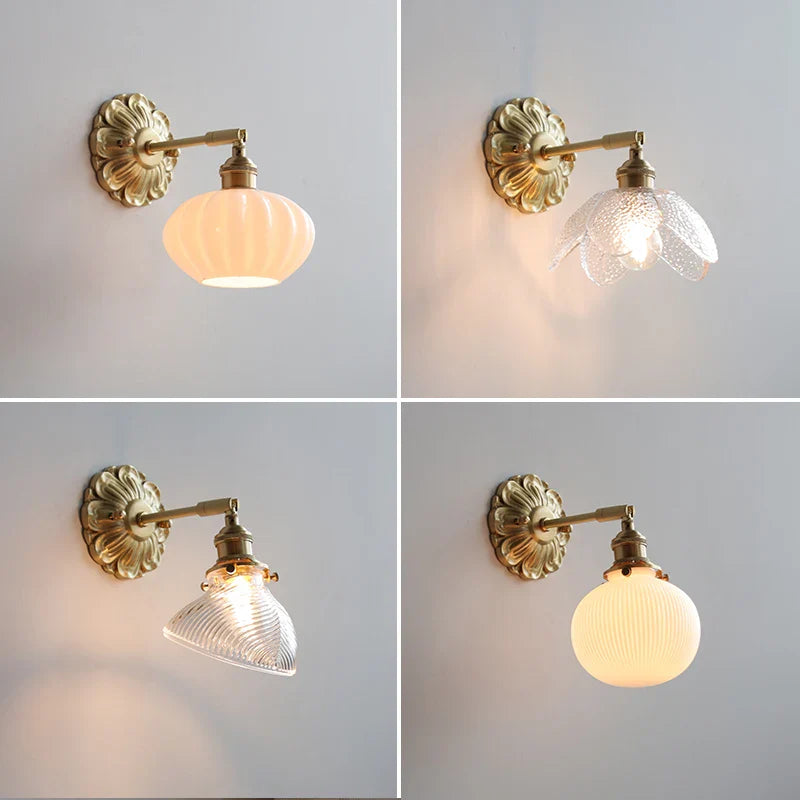 Axyaa Smoke Gray Glass LED Wall Sconce with Adjustable Copper Arm
