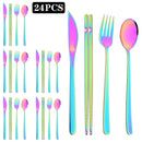 Axyaa Black Gold Flatware Set Stainless Steel Cutlery Knife Fork Spoon Chopsticks