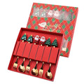 Axyaa Christmas Cutlery Set: Glod Spoon Fork, Elk & Tree Decoration, Dessert Scoop.