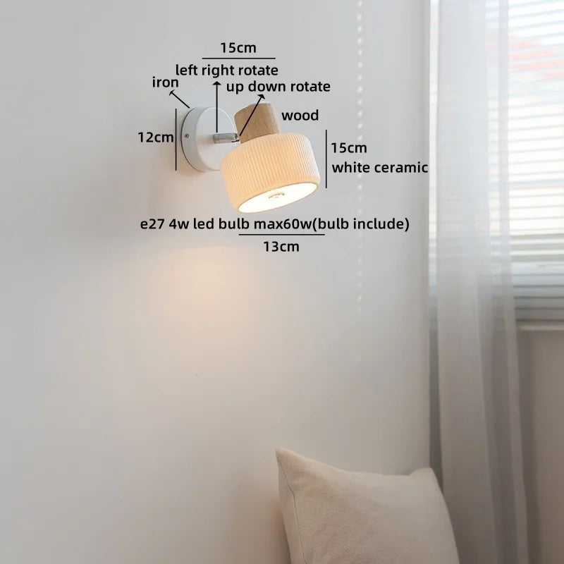 Axyaa Nordic LED Wall Sconce, Rotating White Ceramic Light for Home Decor
