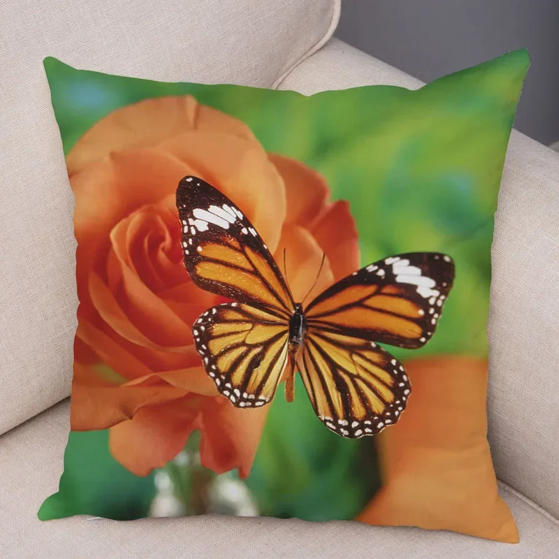 Axyaa Butterfly Flower Pillow Cover 45*45cm for Home Sofa Decor