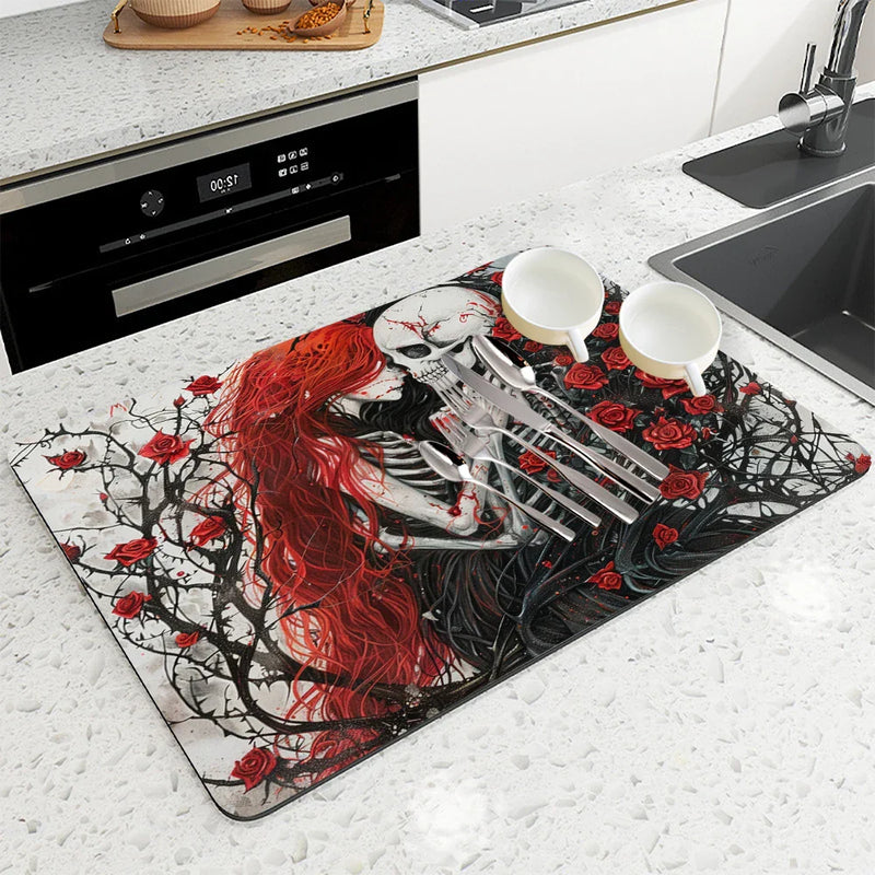 Halloween Skull Absorbent Mat by Axyaa: Antiskid & Quick Dry Kitchen/Bathroom Pad