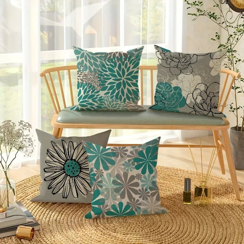 Axyaa Blue Gray Floral Pattern Printing Pillowcase - Fashionable Home Furnishing
