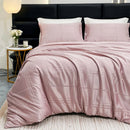 Luxurious Stain Duvet Cover Set - Silky Solid Color & Jacquard Quilt Cover - Axyaa Queen Bedlinens