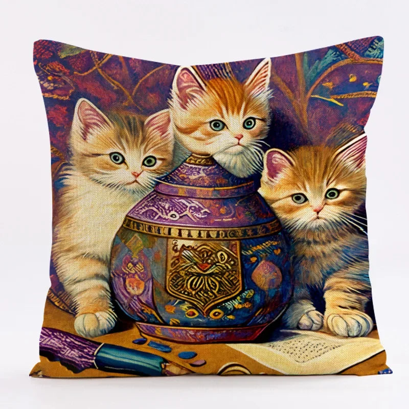 Axyaa Cat Linen Pillowcase 45x45cm for Home Décor and Comfort