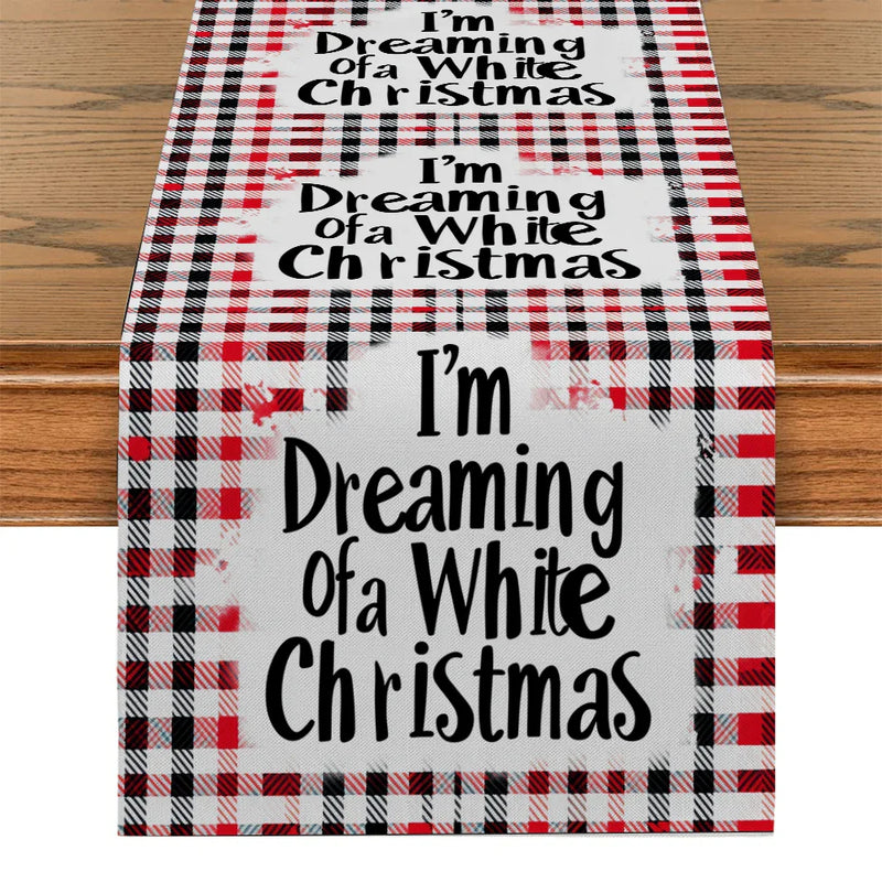 Axyaa Snow Fir Checkered Table Runner for Dining Room