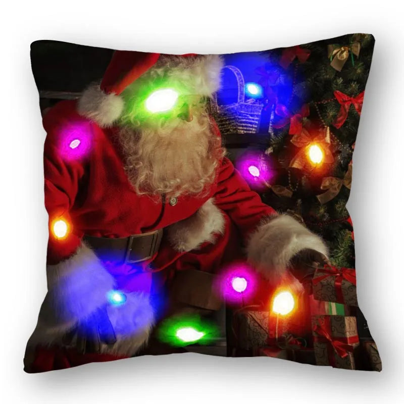 Christmas Santa LED Light Pillowcase for Home Decor, 45x45cm - Axyaa