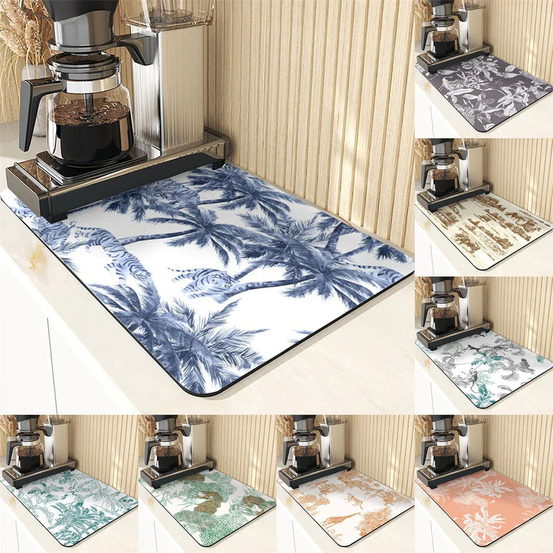 Axyaa Plant Pattern Drying Mat: Kitchen & Table Essential