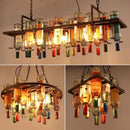Axyaa Rust Metal Wine Bottle Chandelier Pendant Lamp for Bars and Restaurants