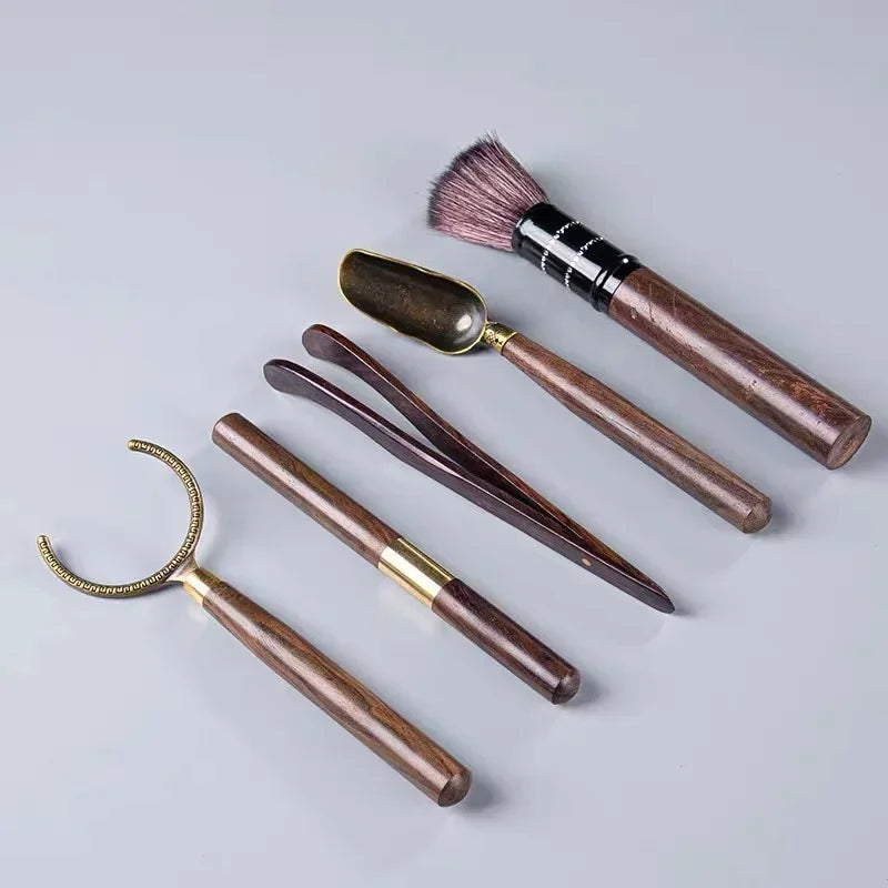 Axyaa Wooden Kung Fu Tea Set Tool Tea Tong Spoon Needle 5pcs Great for Tearoom