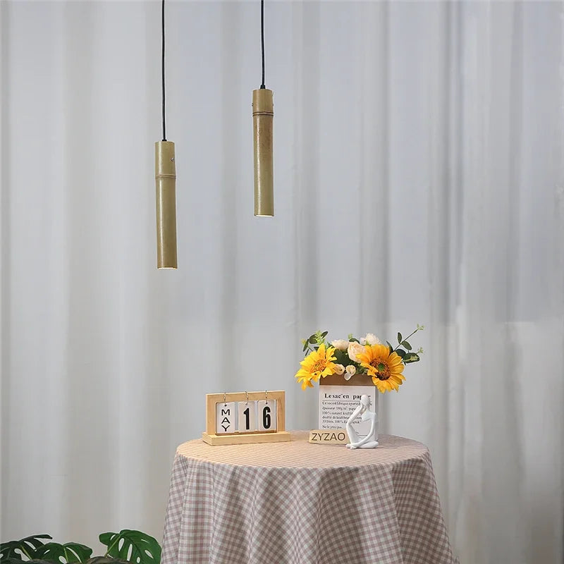 Axya Bamboo Tube Pendant Lights LED Tea Room Restaurant"sync or Hotel Dining Room Kitchen Hanging Lamp with Adjustable E27"