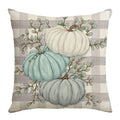 Axyaa Harvest Pumpkin Plaid Linen Blue Pillow Cover for Festive Decor
