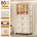 Axyaa Foldable Storage Cabinet on Wheels for Clothes/Quilts, Mixed Cream