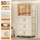 Axyaa Foldable Storage Cabinet on Wheels for Clothes/Quilts, Mixed Cream