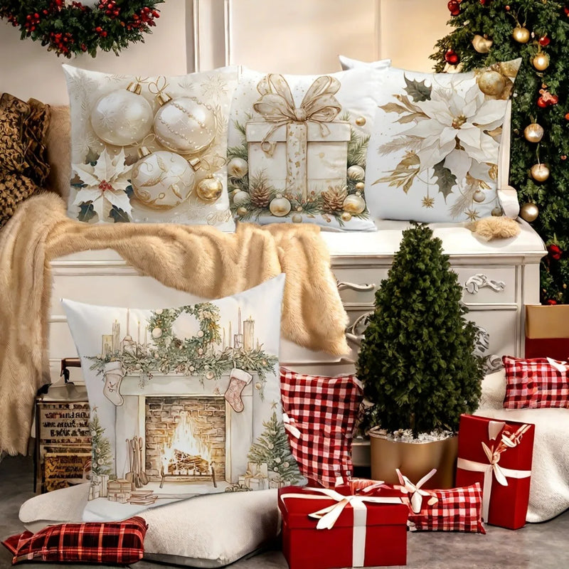Axyaa Christmas Pillowcase Stove Lamp Ball Gift Cushion Cover Home Decoration 45x45cm