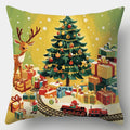 Christmas Scenes Cushion Cover by Axyaa: Santa, Tree, Snowman Decor for Sofa, Bedroom, Car