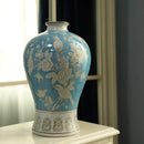 Axyaa Blue & White Porcelain Plum Vases - Elegant Living Room & Dining Table Decor