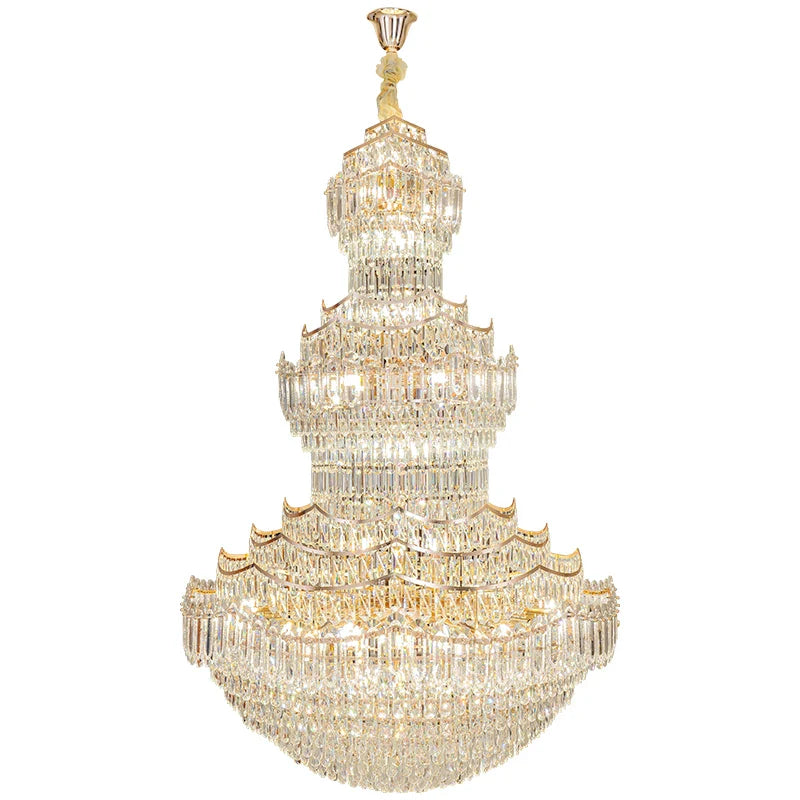 Axyaa Crystal Stair Chandelier: Elegant Duplex Villa & Hotel Mid-Floor Lighting