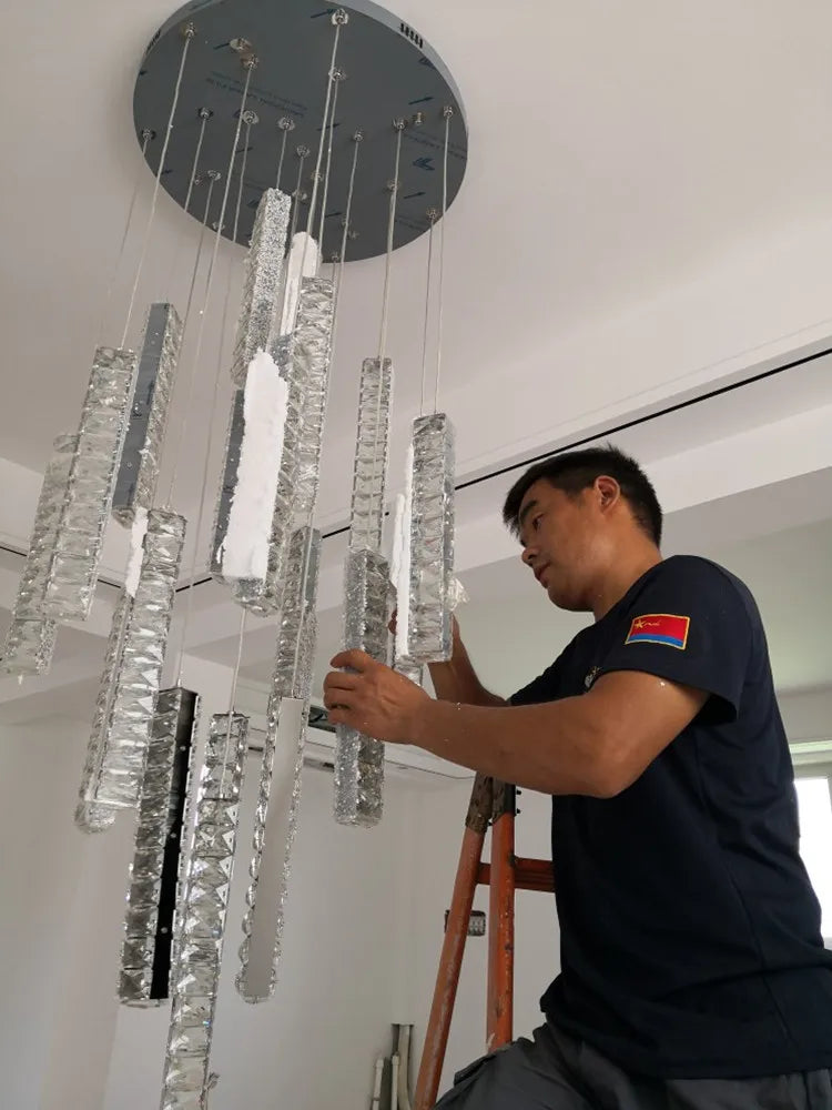 Axyaa Modern Crystal Spiral Staircase Chandelier for Duplex Villa and Restaurant