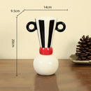 Axyaa Binaural Stripes Ceramic Vase | Geometric Black and White Home Decor