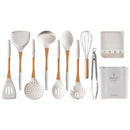 Axyaa 9pcs Silicone Kitchen Utensils Set with Storage Bucket, Non-stick Spatula, Soup Spoon