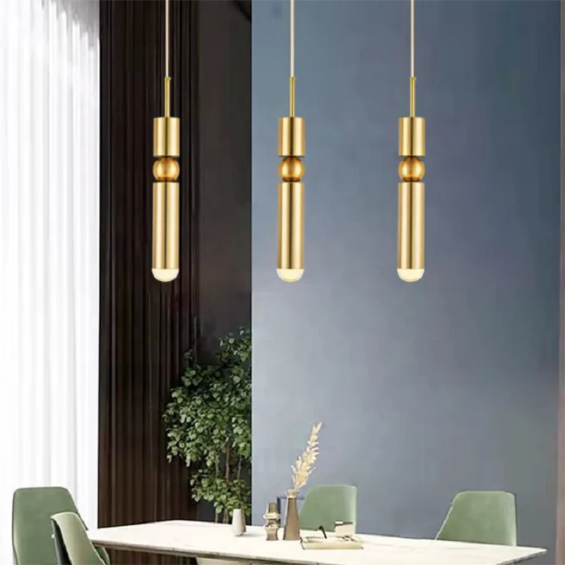 Axyaa Black Gold LED Tube Glass Chandelier - Modern Bedside Pendant Lamp