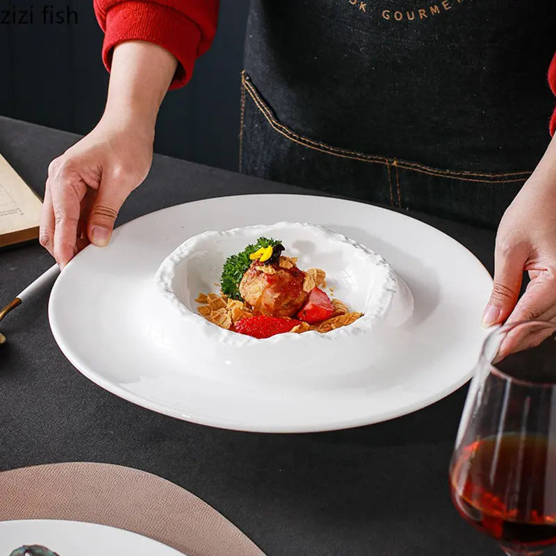Axya Irregular Ceramic Dinner Plate Soup Pasta Snack Dessert Solid Color Tableware