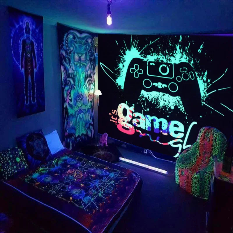 Axyaa Mushroom Glow Tapestry Trippy Gaming Wall Hanging Hippie Psychedelic Decor