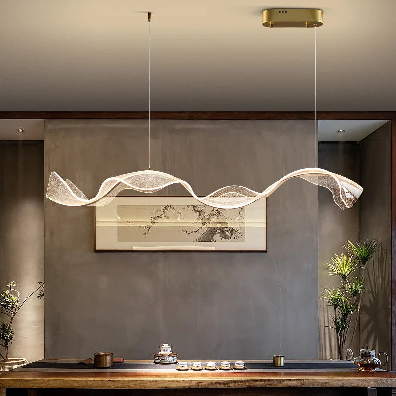 Axyaa Wave Gold Acrylic LED Pendant Lamps for Dining Room Office Chandelier