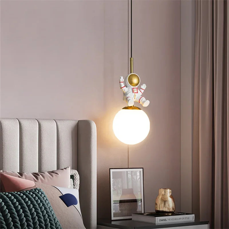 Axyaa Astronaut Chandelier: Children's Room Decor Hanging Light in Warm Shade