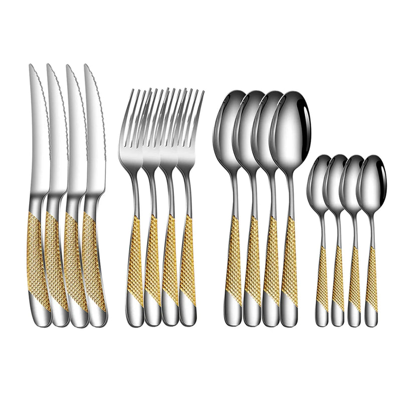 Axyaa Stainless Steel Star Steak Set: Knife, Fork, Spoon, Coffee Spoon