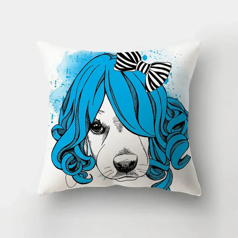 Axyaa Cartoon Dogs Landscape Cushion Cover - 45x45cm Sofa Home Decor