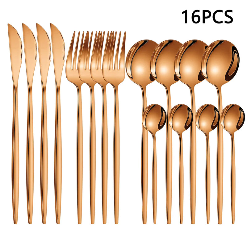 Axyaa 16-Piece Stainless Steel Tableware Set for Home, Hotel, and Restaurant