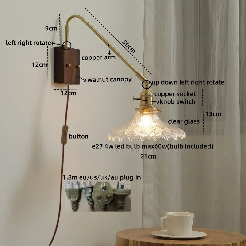 Axyaa LED Wall Lamps: Modern Style for Bedroom, Bathroom, Living Room, Walnut Copper Fixtures