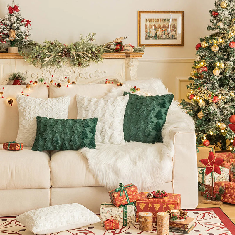 Axyaa Christmas Plush Pillow Cover 45x45cm for Living Room Sofa Home Decor
